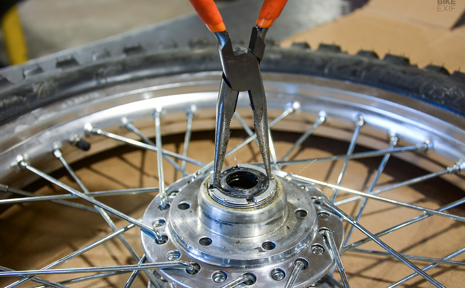 Replacing motorcycle wheel bearings with basic tools