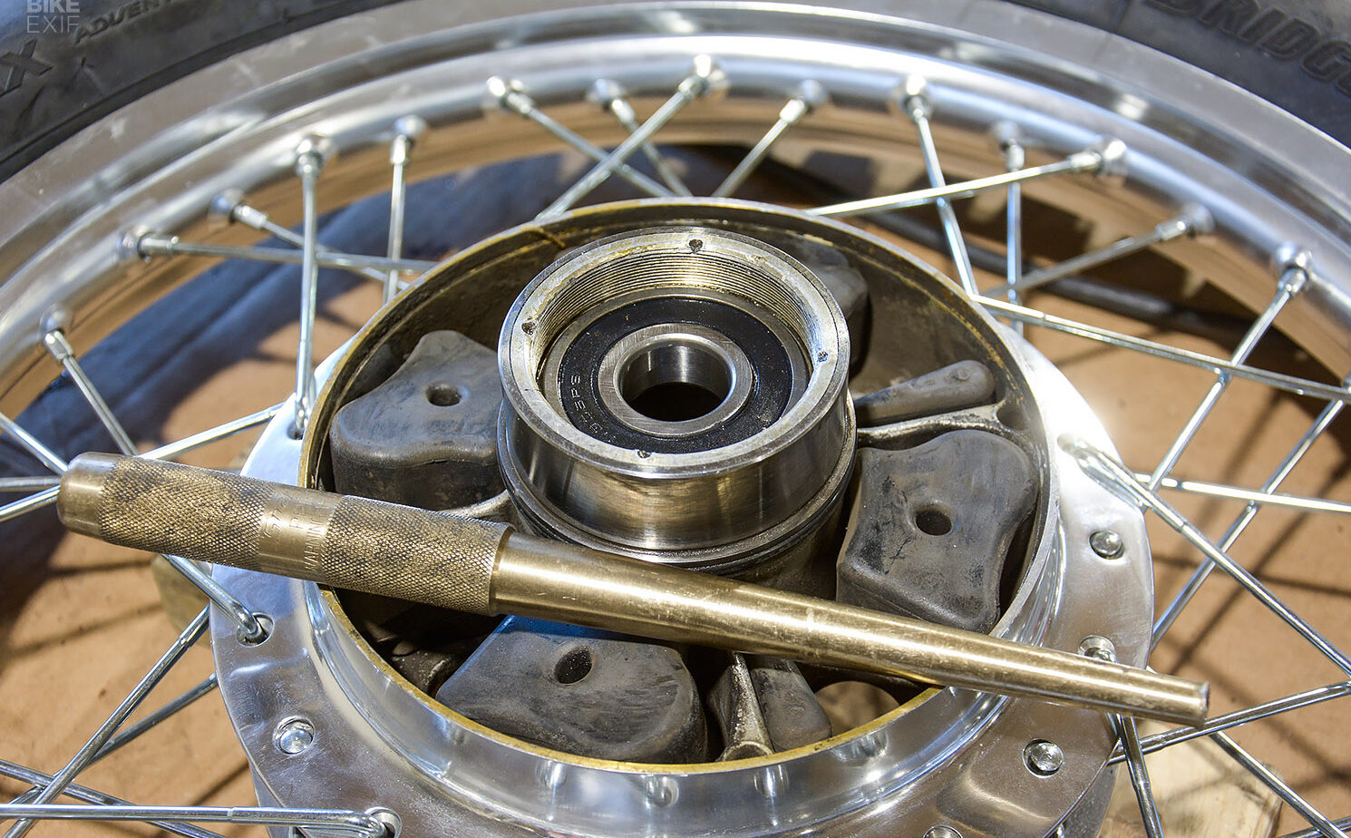Replacing motorcycle wheel bearings with basic tools